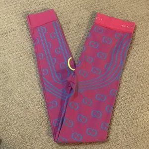 Gucci GG Jacquard Tubular Leggings Pink/Blue Size S